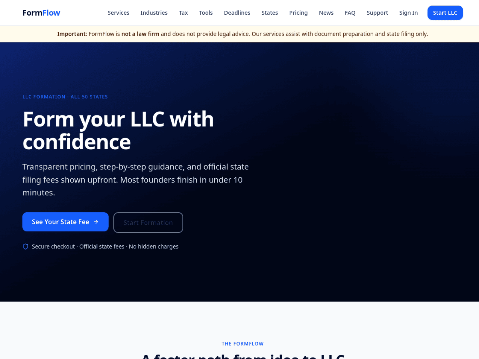 Live homepage of FormFlow