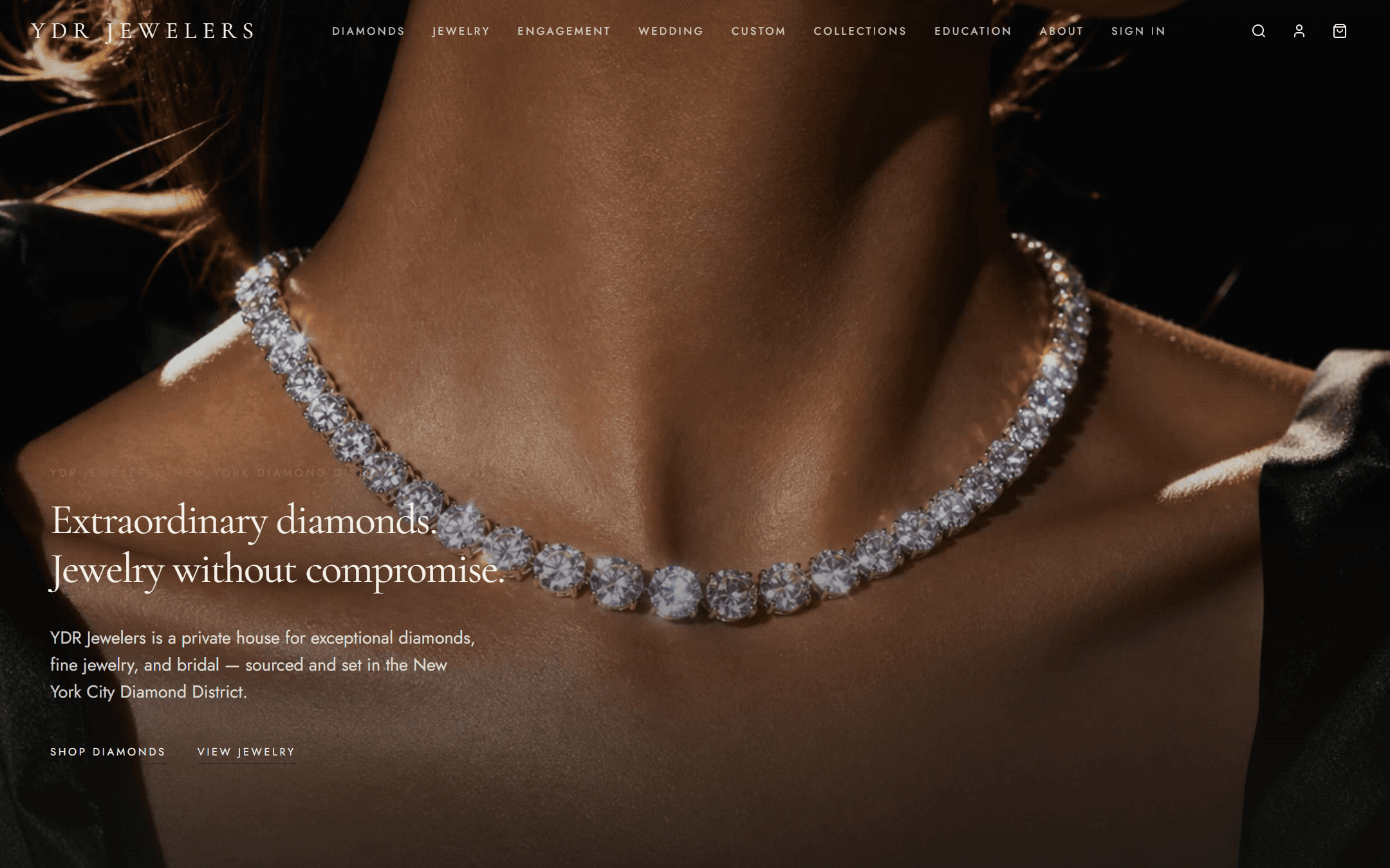 Live homepage of YDR Jewelers at ydrjewelers.com